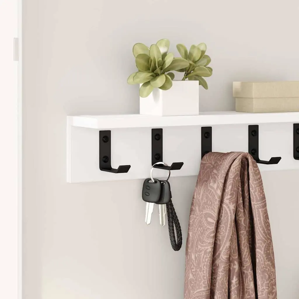 Wall-Mounted Coat Rack White Hallway Storage Hooks Shelves Engineered Wood 60cm