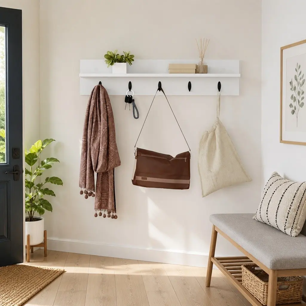 Wall-Mounted Coat Rack 80cm White Engineered Wood Space Saving Storage Organiser