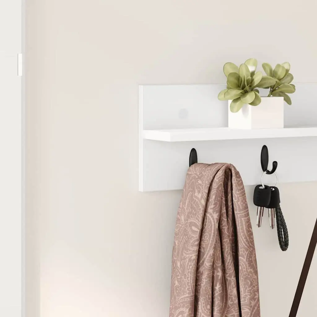 Wall-Mounted Coat Rack 80cm White Engineered Wood Space Saving Storage Organiser