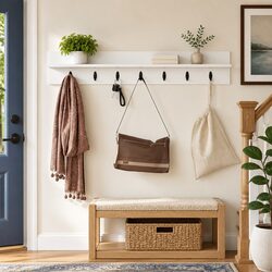 Wall-Mounted Coat Rack White Modern Hallway Entryway Storage Organiser Hooks