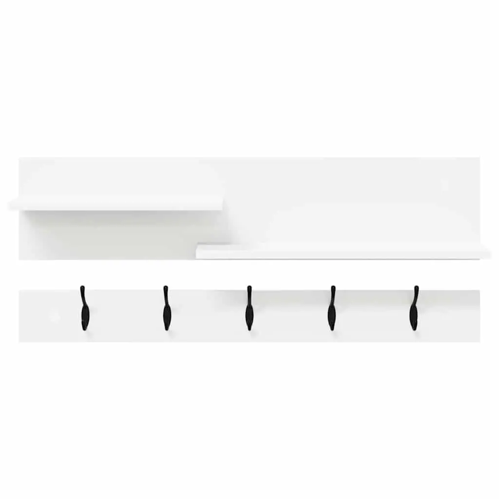 Wall-Mounted Coat Rack 90cm White Engineered Wood Hooks Shelves