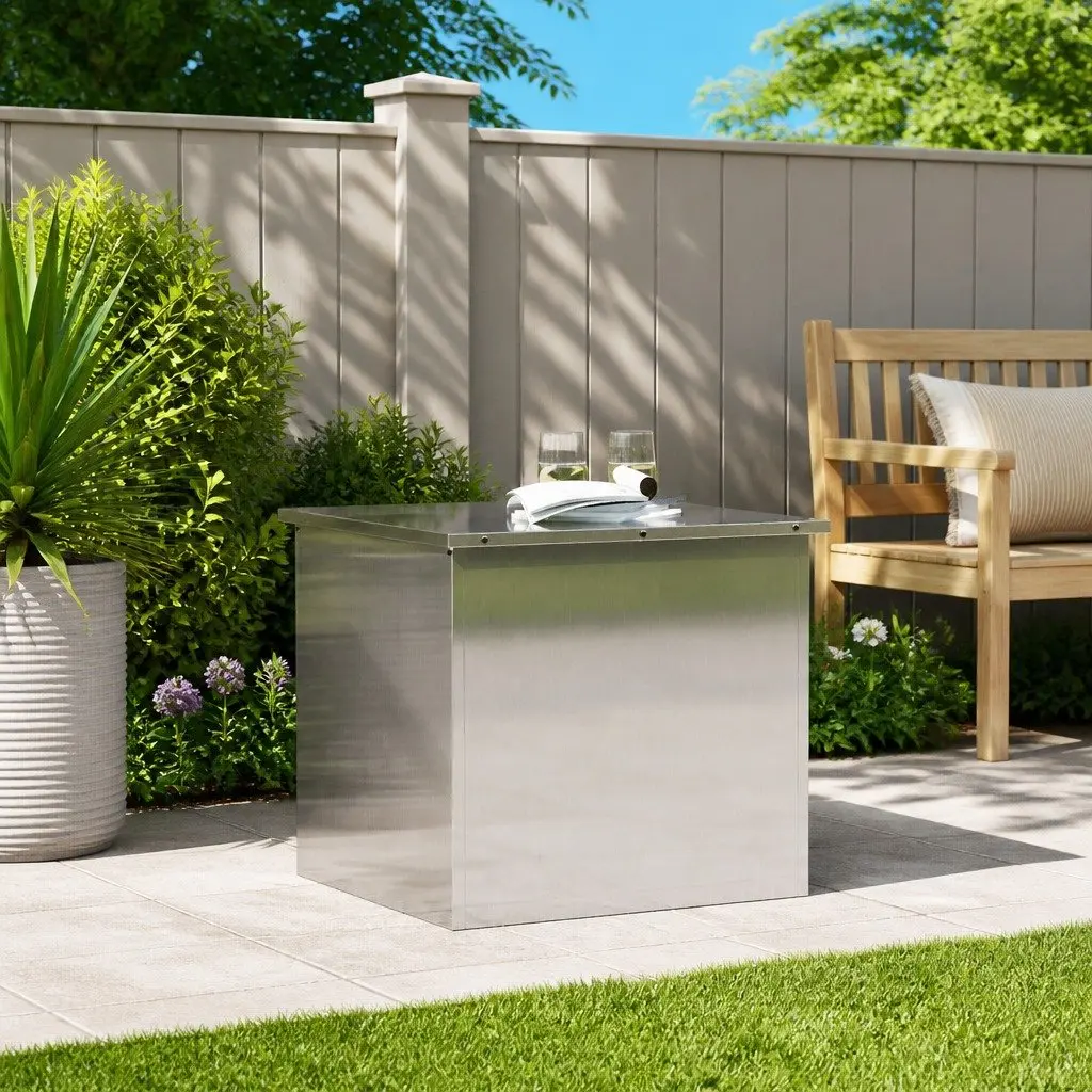 Garden Storage Box Steel Weatherproof Container 55x50.5x50cm Gas Lift Lid