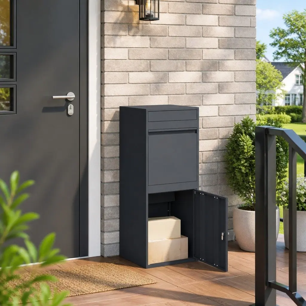 Parcel Drop Box Steel Outdoor Garden Mailbox Secure Anthracite