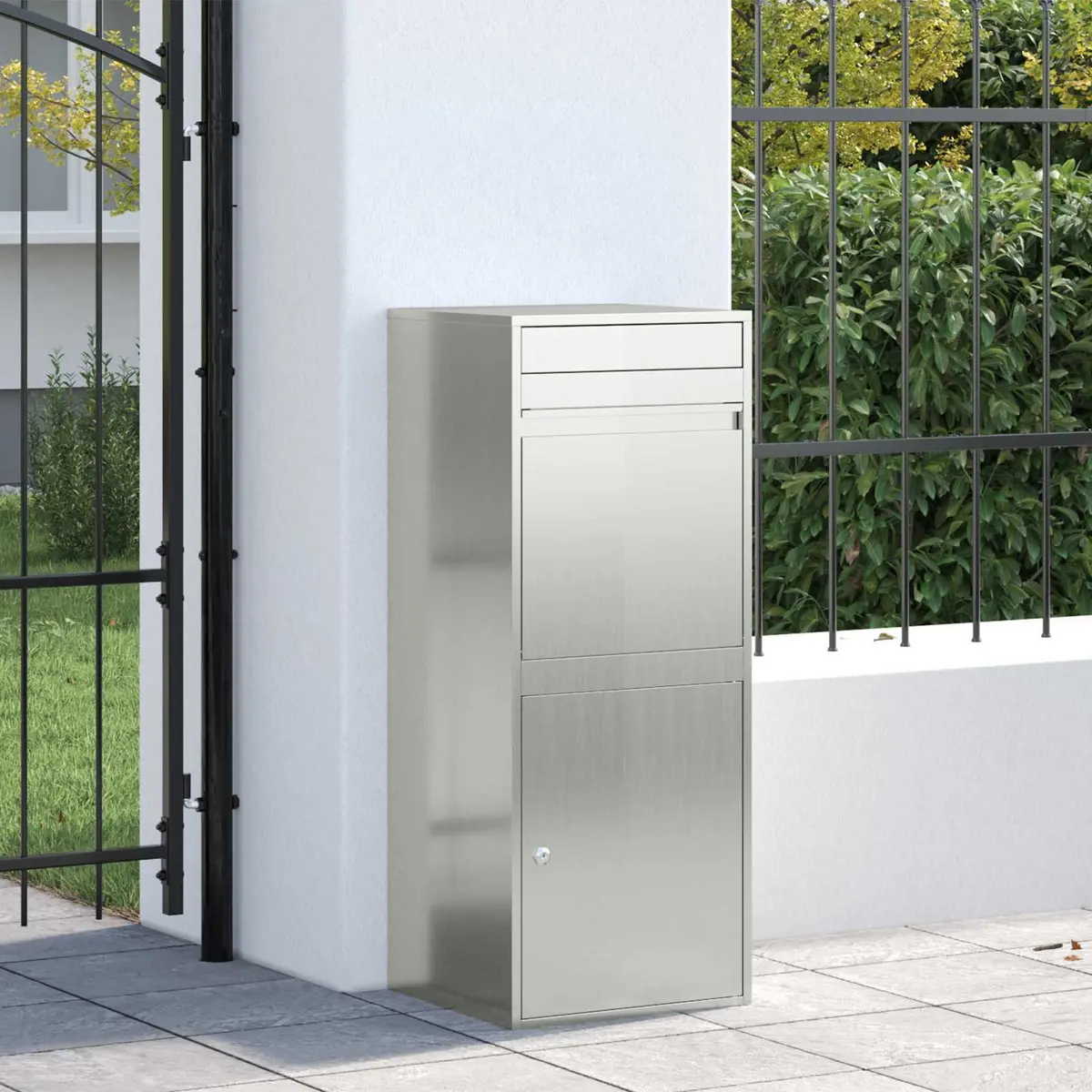 Outdoor Parcel Drop Box Silver Galvanised Steel Deadbolt Lock Hinged Door