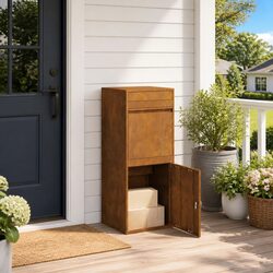 Outdoor Parcel Drop Box Brown Steel Garden Mailbox Weathering Rustic Secure