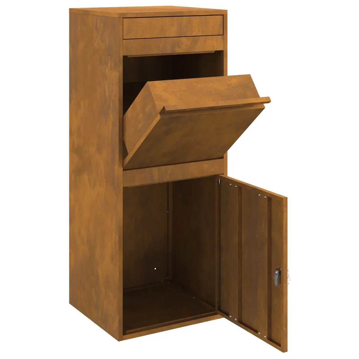 Outdoor Parcel Drop Box Brown Steel Weathering Secure Hinged Door with Deadbolt Lock