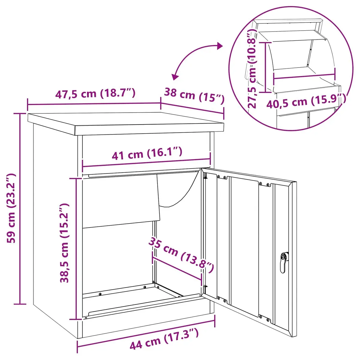 Parcel Drop Box Steel Weatherproof Outdoor Garden with Deadbolt Lock