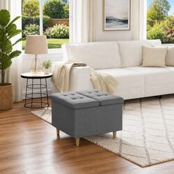 Storage Ottoman with Cushion Grey Tufted Design Hidden Compartment 60x60x45cm