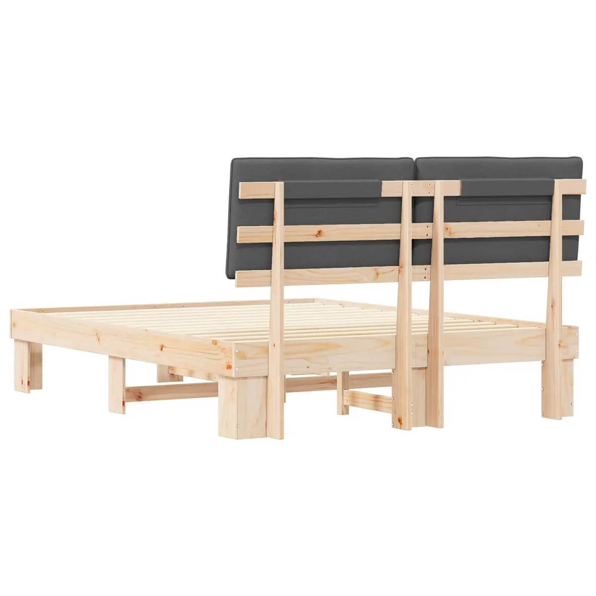 Bed Frame 150 x 200 cm Upholstered Headboard Grey Wooden Modern