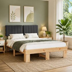 Contemporary Grey Bed Frame with Foam-Backed Headboard