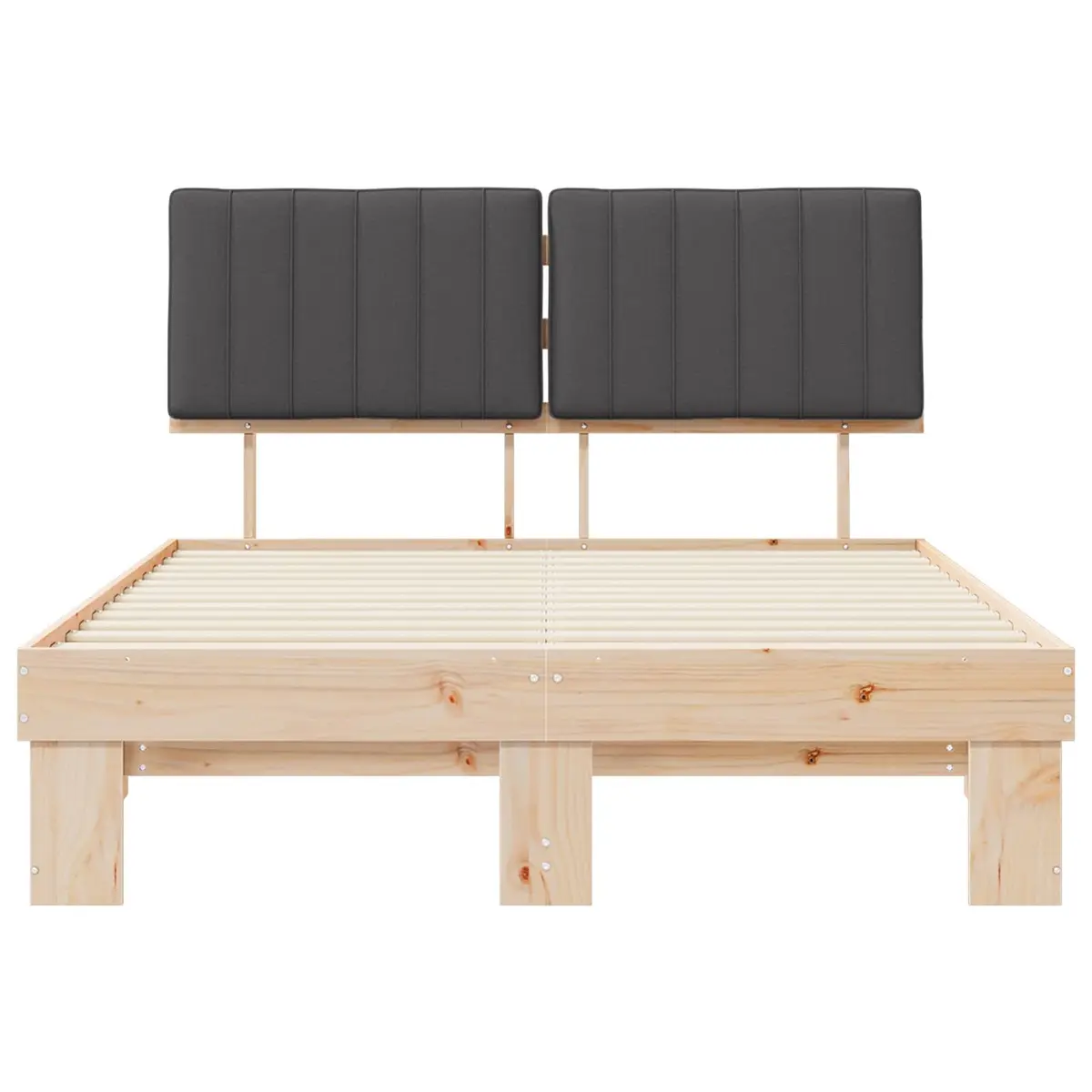 Bed Frame 135 x 190 cm Upholstered Headboard Grey Modern Wooden Platform