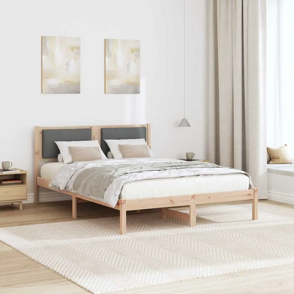 Bed Frame 135 x 190 cm Solid Pine Wood Modern Headboard