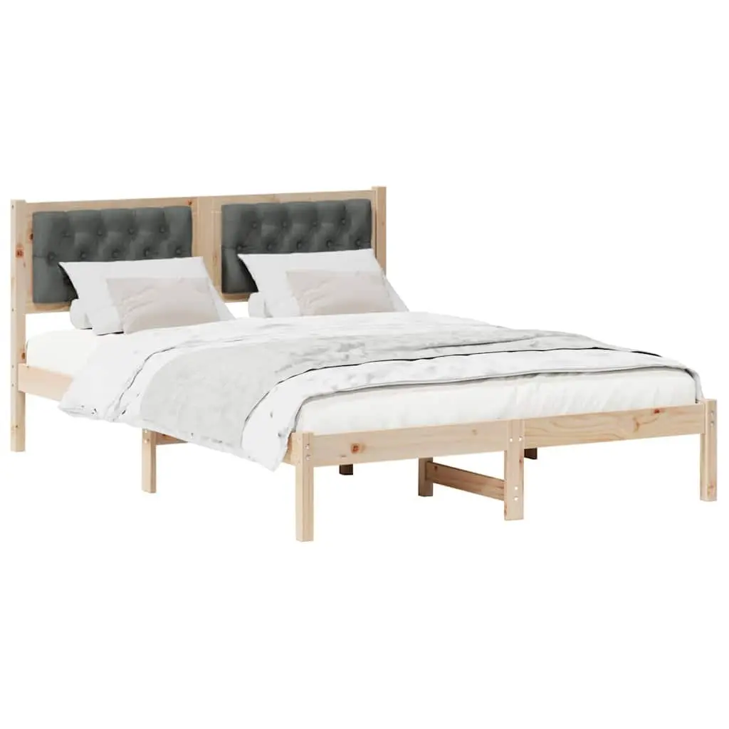 Bed Frame 150 x 200 cm Solid Pine Wood Upholstered Headboard Modern Minimalist