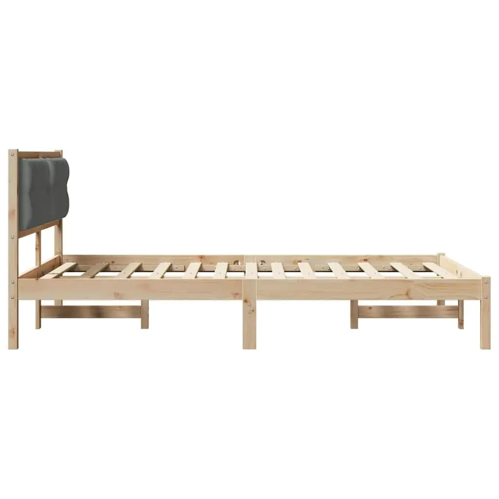 Bed Frame 150 x 200 cm Solid Pine Wood Upholstered Headboard Modern Minimalist