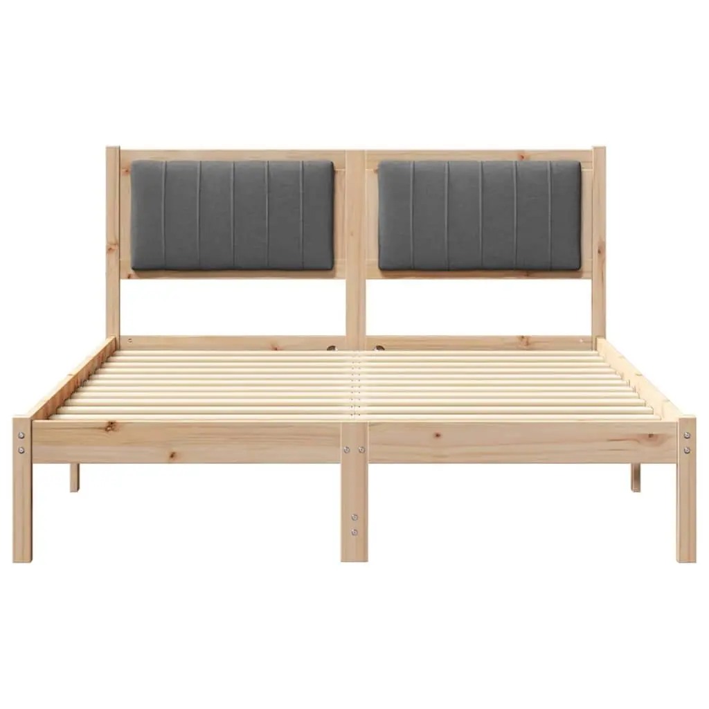 Bed Frame 135 x 190 cm Upholstered Headboard Solid Pine Wood Construction