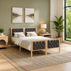 Stylish Bed Frame with Integrated Headboard Grey 135 x 190 cm