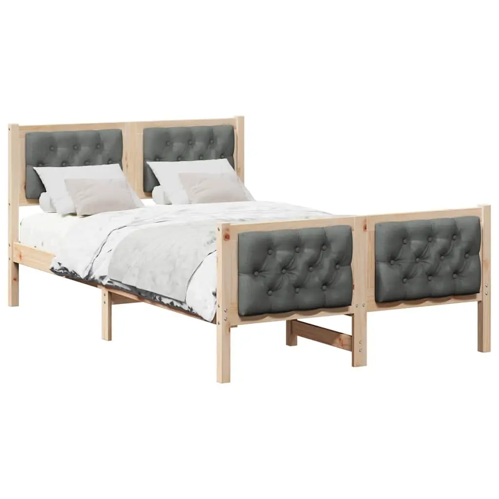 Bed Frame 135 x 190 cm Solid Pine Wood with Upholstered Headboard