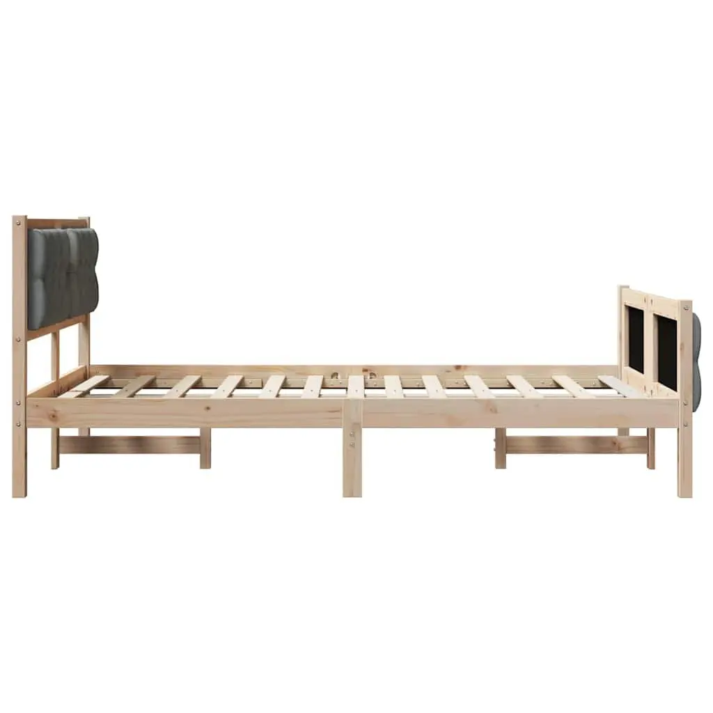 Bed Frame 135 x 190 cm Solid Pine Wood with Upholstered Headboard
