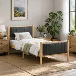 Bed Frame 90 x 190 cm Platform Solid Pine Wood Bedroom Furniture Modern Design