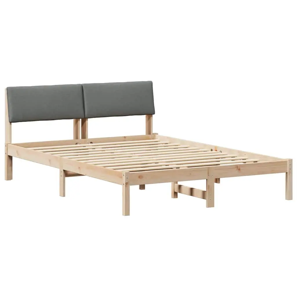 Bed Frame 135 x 190 cm Modern Platform Solid Pine Wood with Wall-mounted Headboard