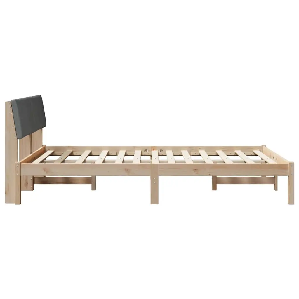 Bed Frame 135 x 190 cm Modern Platform Solid Pine Wood with Wall-mounted Headboard