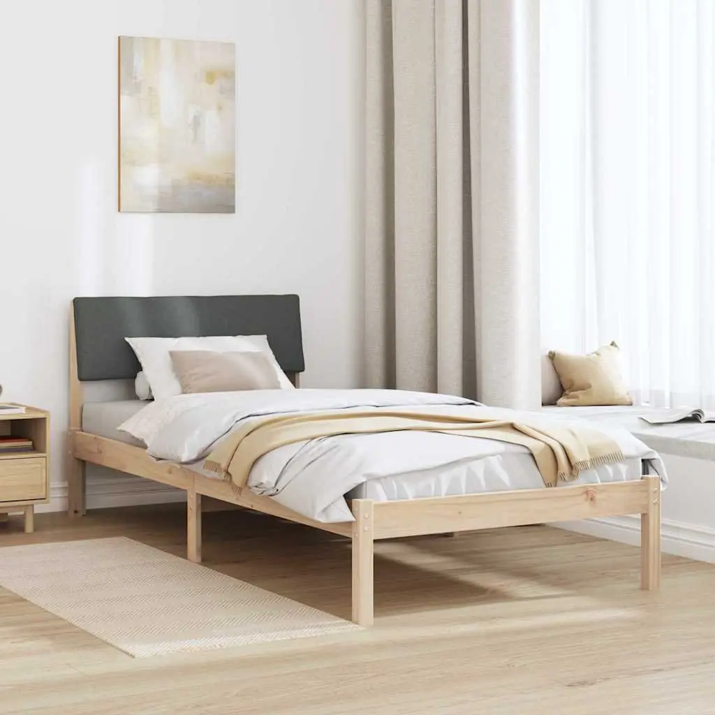 Bed Frame 90 x 190 cm Solid Pine Wood Modern Platform with Wall-mounted Headboard Brown