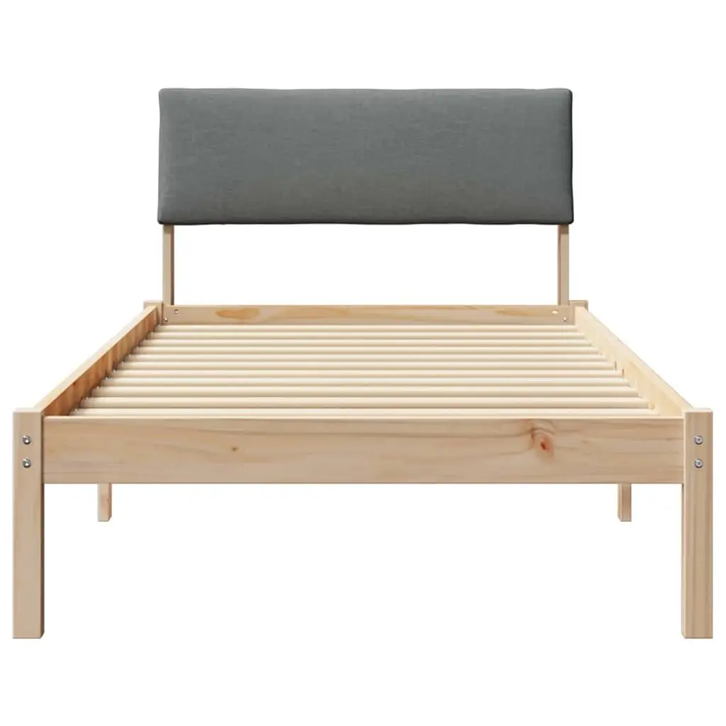 Bed Frame 90 x 190 cm Solid Pine Wood Modern Platform with Wall-mounted Headboard Brown