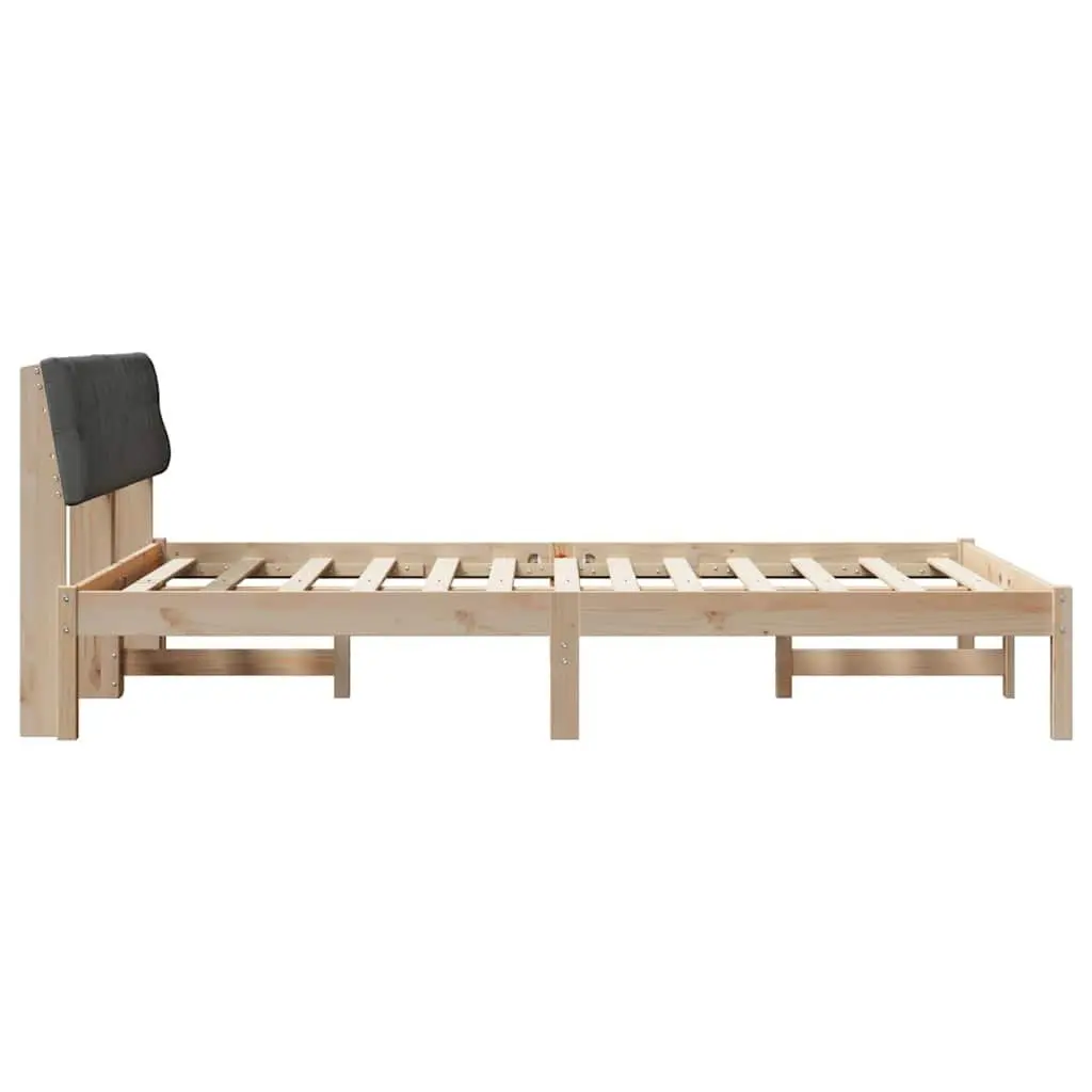 Platform Bed Frame 150x200cm Solid Pine Wood Brown Dark Grey Wall-Mounted Headboard