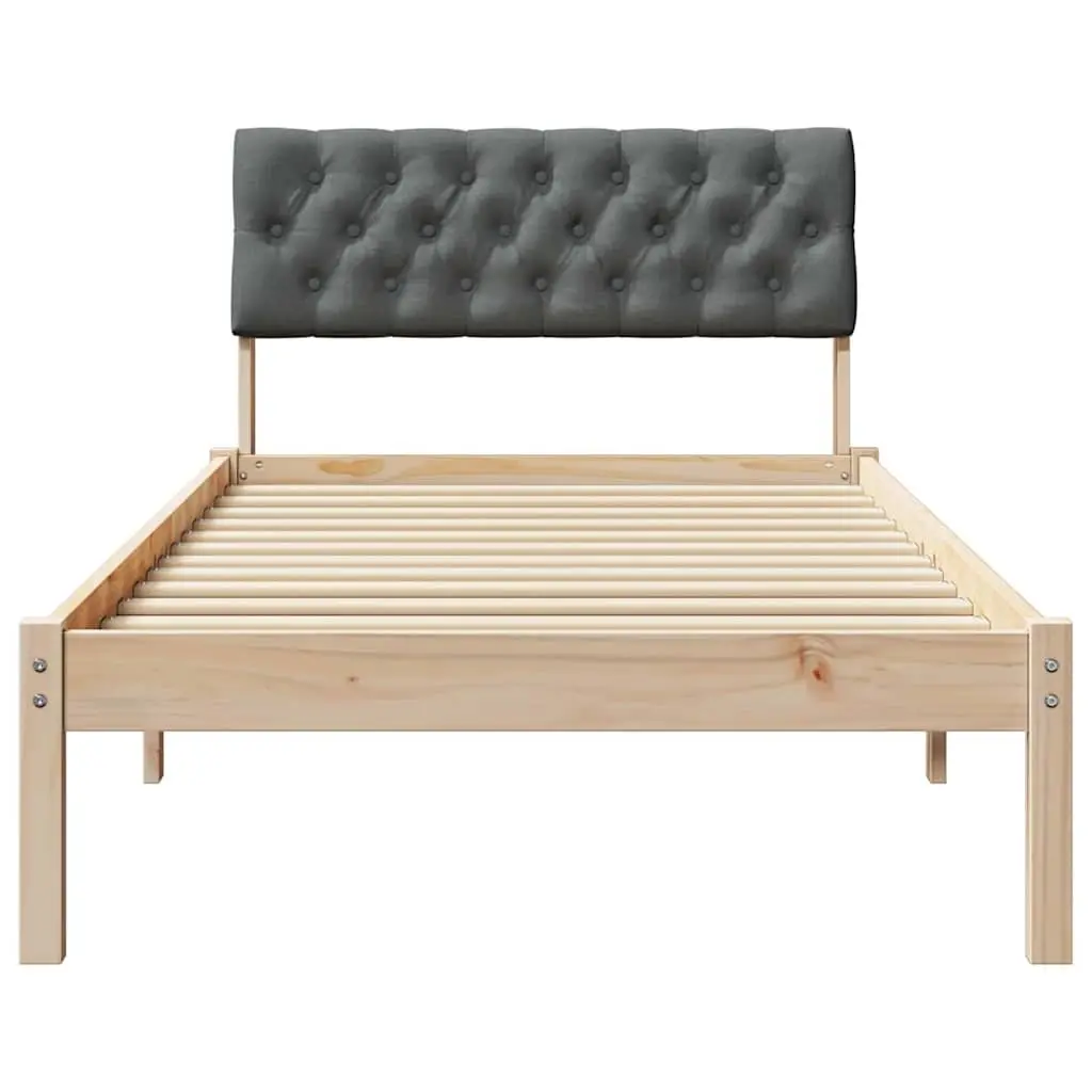 Bed Frame 90x190cm Brown Dark Grey Solid Pine Wood Platform with Wall-Mounted Polyester Headboard