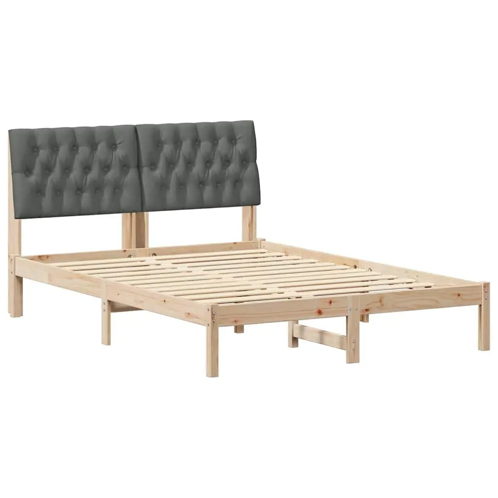 Bed Frame 135 x 190 cm Brown Upholstered Headboard Platform Slatted Base