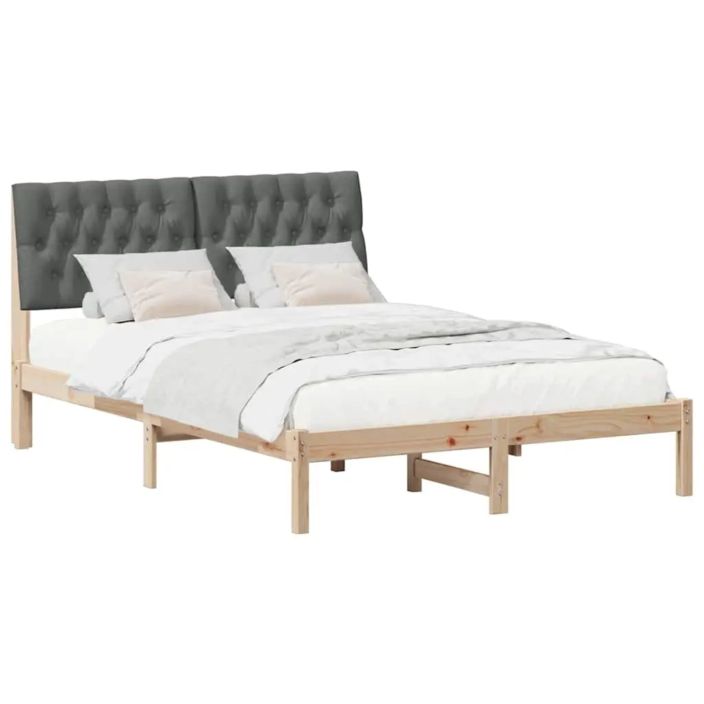 Bed Frame 135 x 190 cm Brown Upholstered Headboard Platform Slatted Base