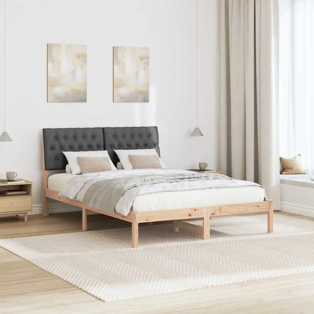 Bed Frame 135 x 190 cm Brown Upholstered Headboard Platform Slatted Base