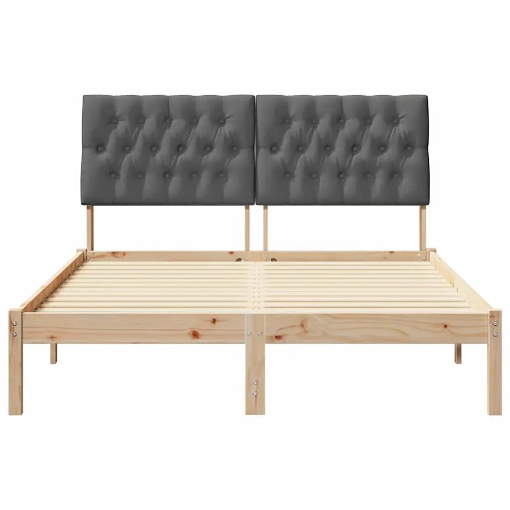 Bed Frame 135 x 190 cm Brown Upholstered Headboard Platform Slatted Base