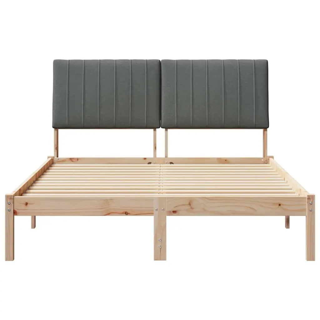 Bed Frame 135 x 190 cm Solid Pine Wood Upholstered Headboard Modern