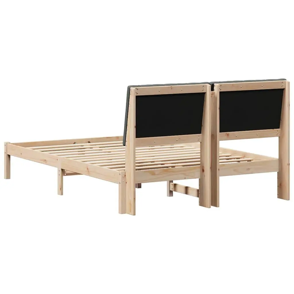 Bed Frame 135 x 190 cm Solid Pine Wood Upholstered Headboard Modern