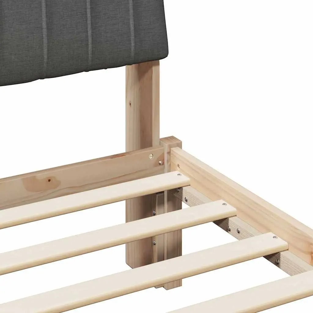 Bed Frame 135 x 190 cm Solid Pine Wood Upholstered Headboard Modern