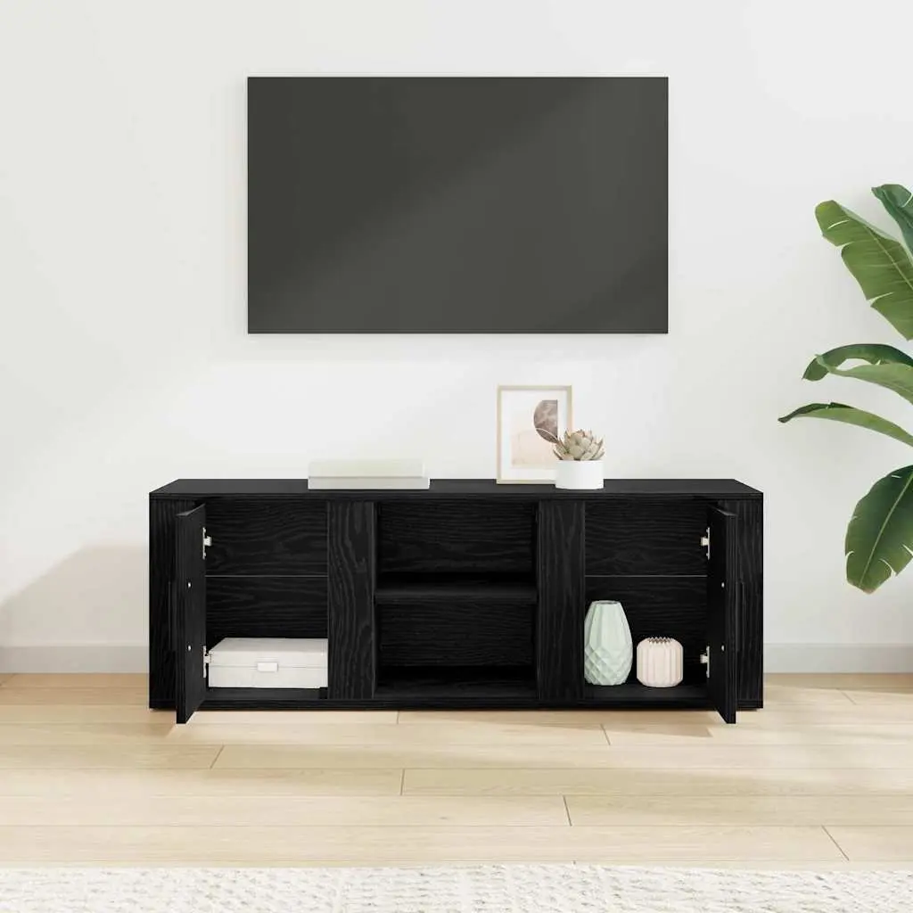 TV Cabinet Black Engineered Wood Living Room Storage Unit Rustic Modern Design