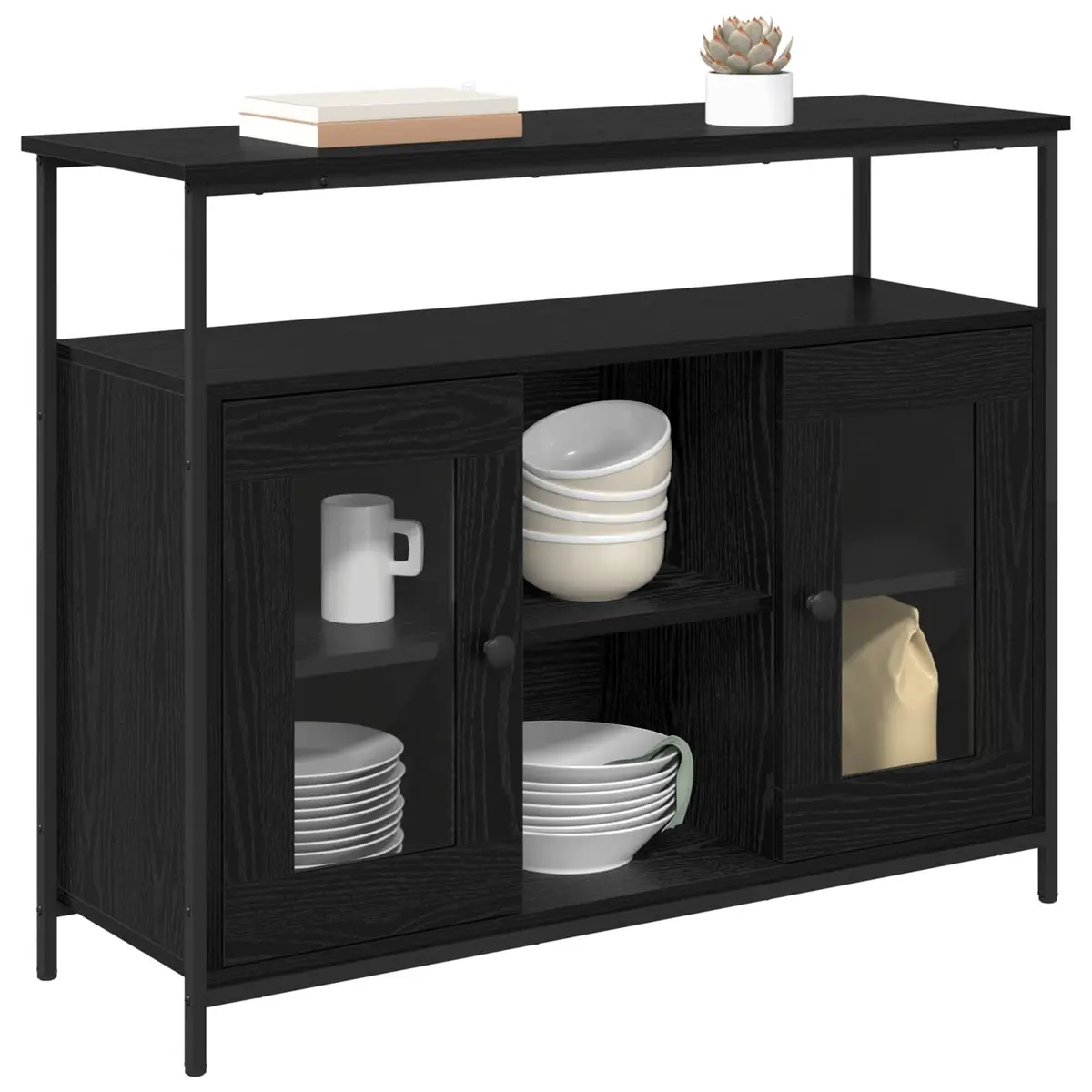 Sideboard Black Oak Modern Engineered Wood Storage Cabinet