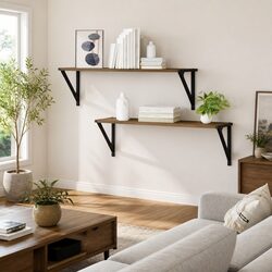 Wall Shelves Wall-Mounted Brown Engineered Wood Floating Shelves Rectangular