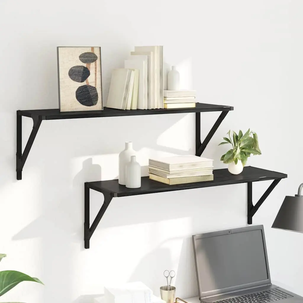 Floating Wall Shelves Modern Black 80x25x25.5cm Engineered Wood Set of 2