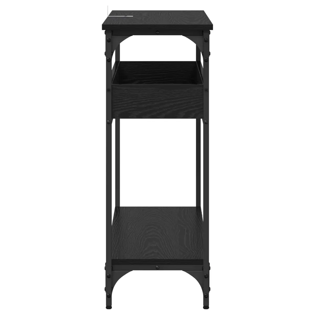 Console Table Black Oak Engineered Wood Top Steel Frame Storage Functionality