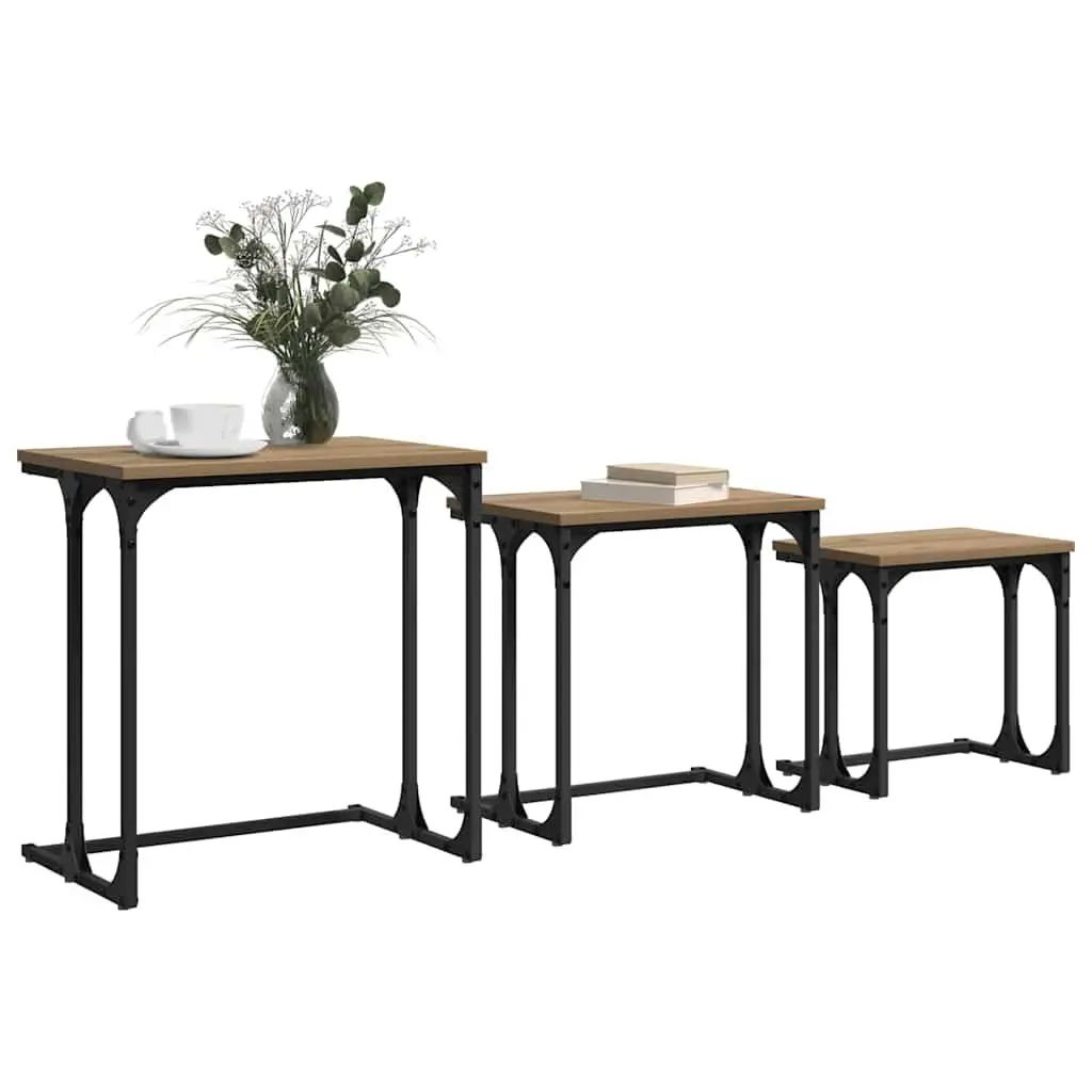 Nesting Coffee Table Set 3 Piece Industrial Style Compact Storage