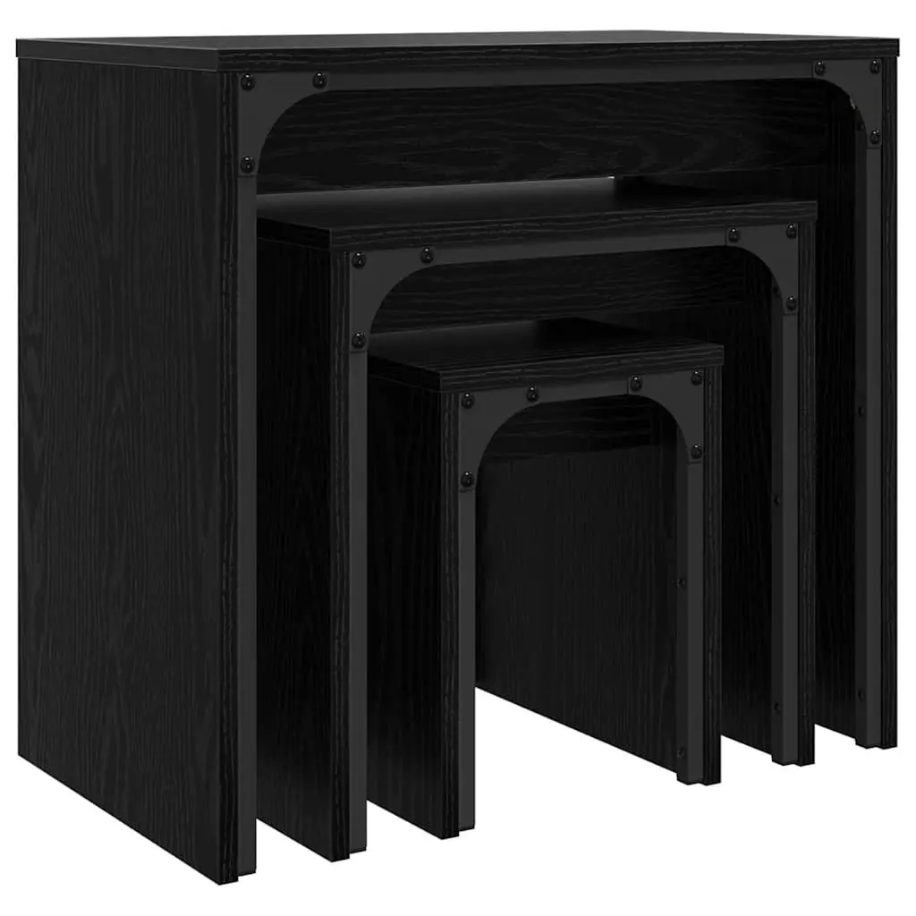 Nesting Coffee Table Set 3 Piece Black Oak Modern Living Room Accent Tables
