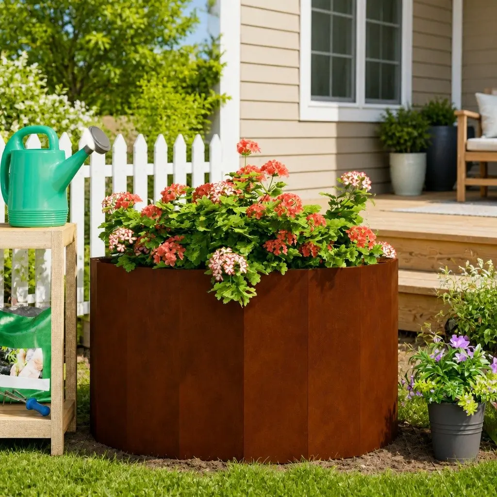 Half Round Garden Planter 90x45x50cm Weathering Steel Outdoor