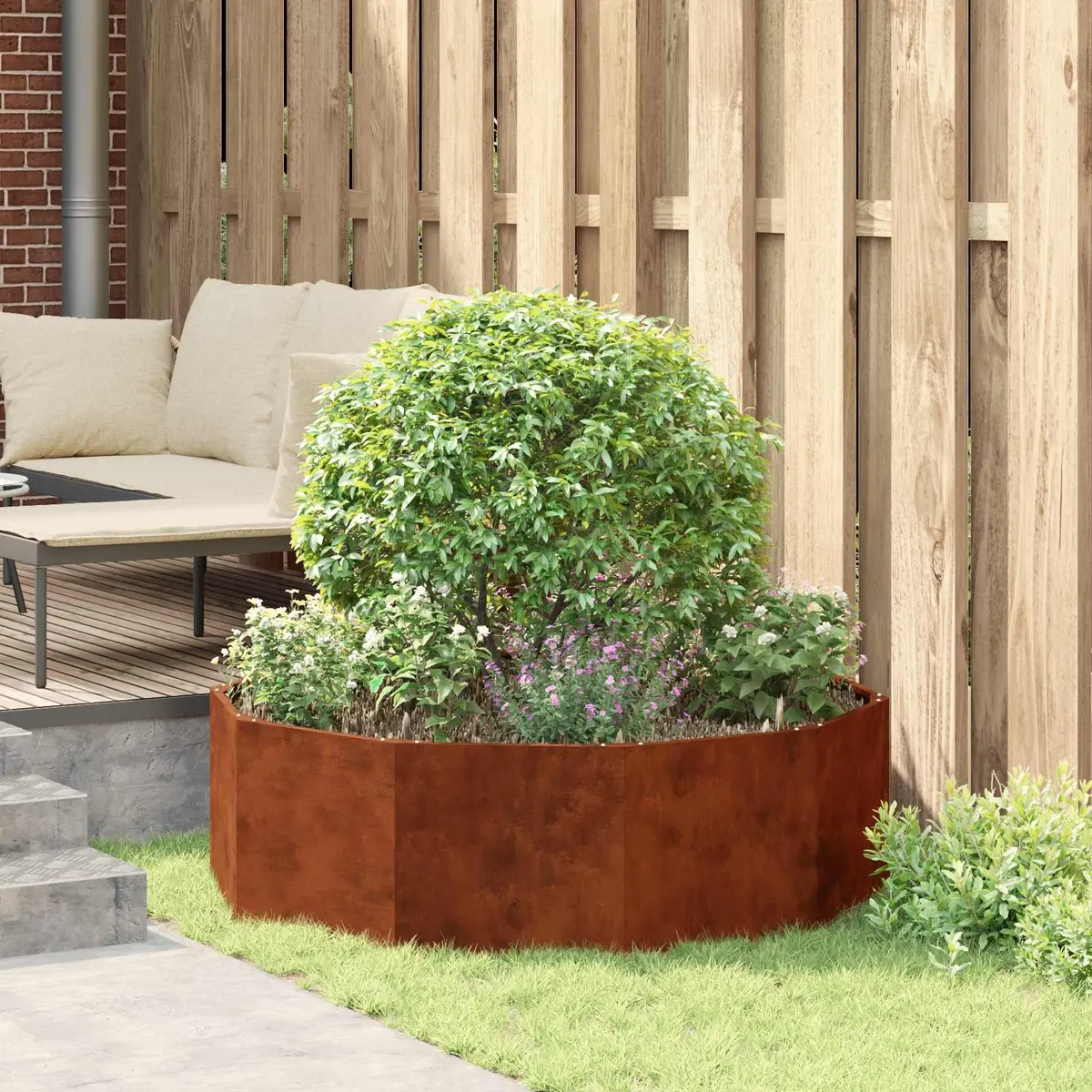 Round Garden Planter Steel 120 x 120 x 35 cm Outdoor Patio Pots Weathering