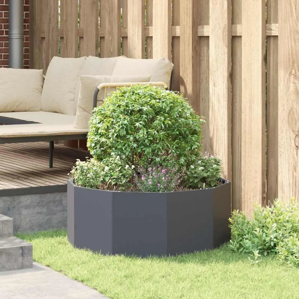 Steel Round Planter 90x90x35cm Durable Anthracite Outdoor Pot Container
