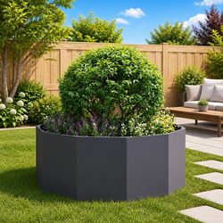 Round Garden Planter Steel 120x120x50cm Black Outdoor Patio Raised Bed Deck