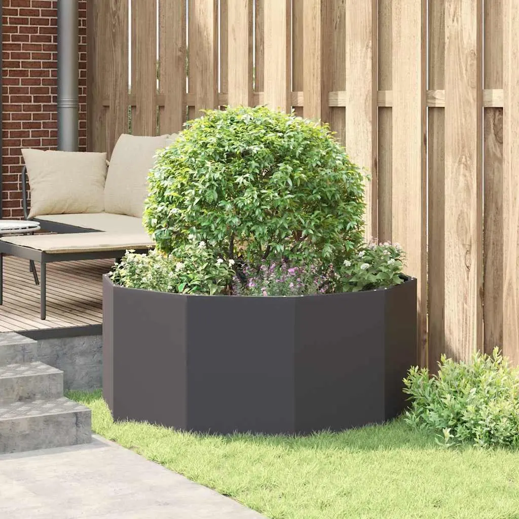 Steel Round Planter Black 120x120x50cm Outdoor Garden Raised Bed