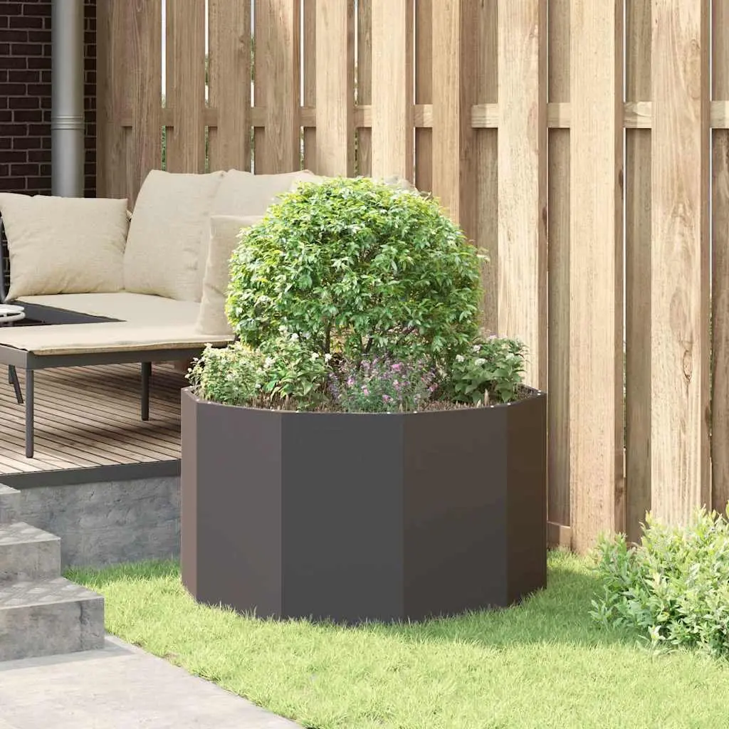 Round Steel Garden Planter 90x90x50cm Black Durable Outdoor Pot Container