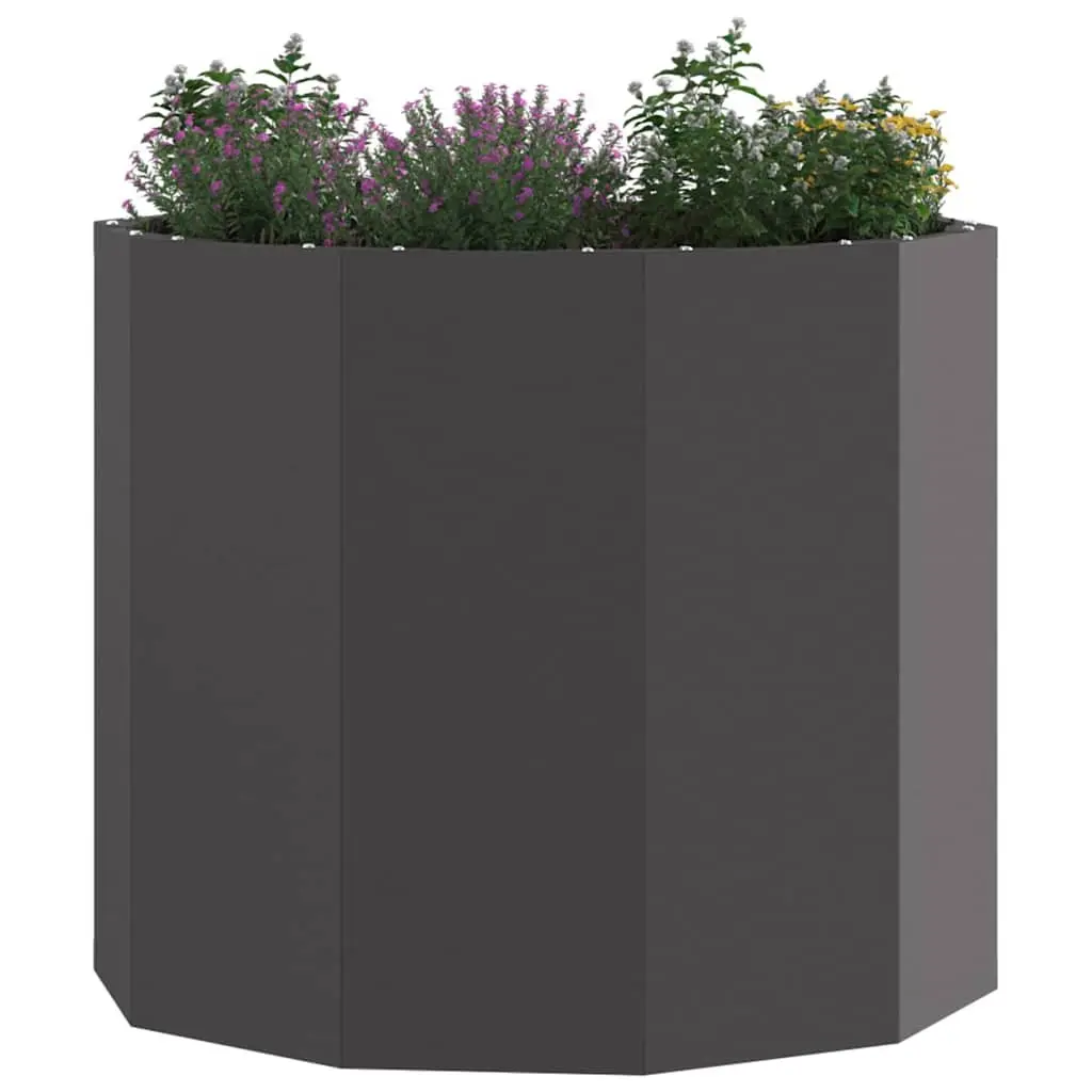 Steel Planter Round 60x60x50cm Black Durable Outdoor Container for Gardens Patios and Balconies